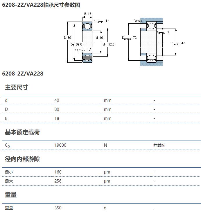 SKF 6208-2Z/VA228軸承 高溫軸承 耐高溫軸承